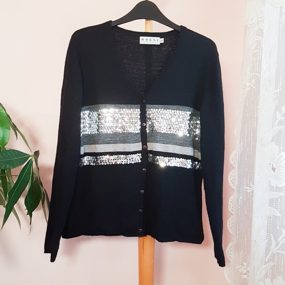 Black and Gray Rino Rossi sequin cardigan - Picture 3 of 7
